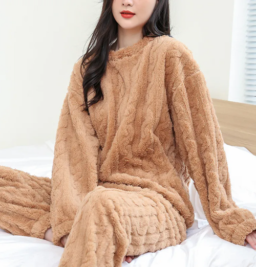 Coral Velvet Pajama Set – Warm Pullover & Pants